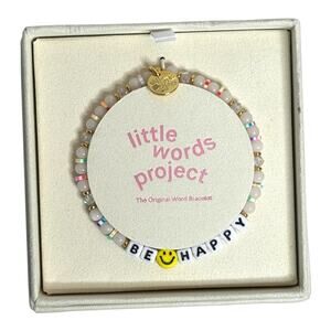 little words project Be Happy Beaded Friendship Bracelet Plated Brass Charm